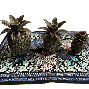 Vintage silver pineapple candle holder trio.